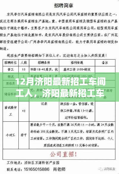 12月济阳车间工人招募启事,黄金机会,等你来!