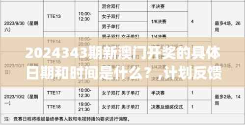 2024343期新澳门开奖的具体日期和时间是什么？,计划反馈执行_工具版6.661