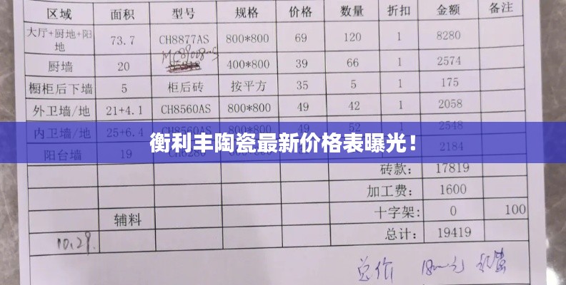 衡利丰陶瓷最新价格表曝光!